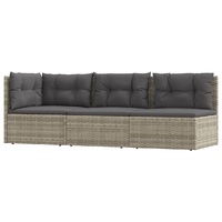 3 Piece Garden Lounge Set with Cushions Grey Poly Rattan