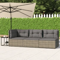 3 Piece Garden Lounge Set with Cushions Grey Poly Rattan