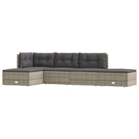 5 Piece Garden Lounge Set with Cushions Grey Poly Rattan
