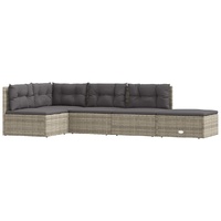5 Piece Garden Lounge Set with Cushions Grey Poly Rattan