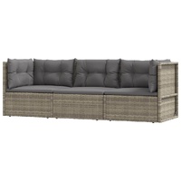 3 Piece Garden Lounge Set with Cushions Grey Poly Rattan