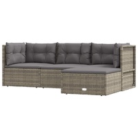 4 Piece Garden Lounge Set with Cushions Grey Poly Rattan