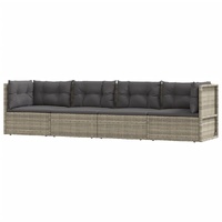 4 Piece Garden Lounge Set with Cushions Grey Poly Rattan