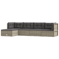 5 Piece Garden Lounge Set with Cushions Grey Poly Rattan