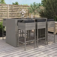 7 Piece Garden Bar Set with Cushions Grey Poly Rattan