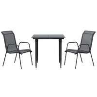 3 Piece Garden Dining Set Black Steel and Textilene