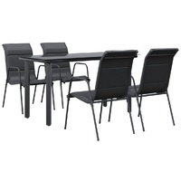 5 Piece Garden Dining Set Black Steel and Textilene