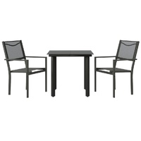 3 Piece Garden Dining Set Black Steel and Textilene