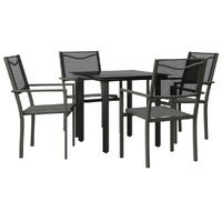 5 Piece Garden Dining Set Black Steel and Textilene
