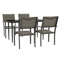 5 Piece Garden Dining Set Black Steel and Textilene