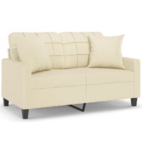 2-Seater Sofa with Throw Pillows Cream 120 cm Faux Leather