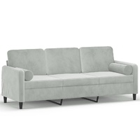 3-Seater Sofa with Throw Pillows Light Grey 180 cm Velvet