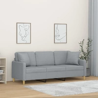 3-Seater Sofa with Throw Pillows Light Grey 180 cm Fabric
