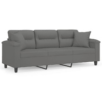3-Seater Sofa with Pillows Dark Grey 180 cm Microfibre Fabric