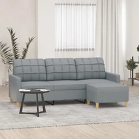 3-Seater Sofa with Footstool Light Grey 180 cm Fabric