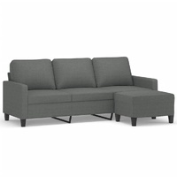 3-Seater Sofa with Footstool Dark Grey 180 cm Fabric