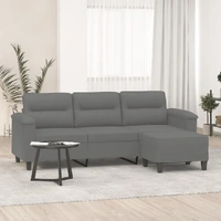 3-Seater Sofa with Footstool Dark Grey 180 cm Microfibre Fabric