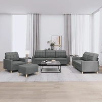 4 Piece Sofa Set with Cushions Dark Grey Fabric