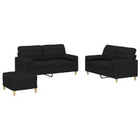 3 Piece Sofa Set with Pillows Black Fabric
