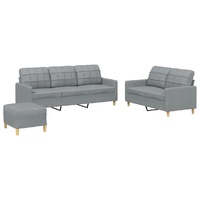 3 Piece Sofa Set with Cushions Light Grey Fabric