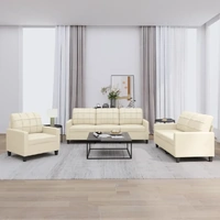 3 Piece Sofa Set with Cushions Cream Faux Leather