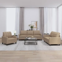3 Piece Sofa Set with Cushions Cappuccino Faux Leather