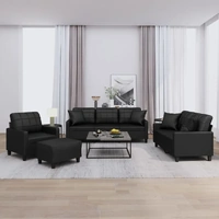 4 Piece Sofa Set with Pillows Black Faux Leather