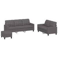 3 Piece Sofa Set with Cushions Grey Faux Leather