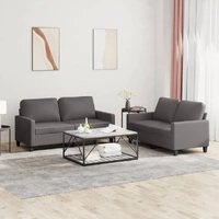 2 Piece Sofa Set with Cushions Grey Faux Leather