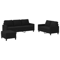 3 Piece Sofa Set with Cushions Black Fabric