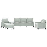 4 Piece Sofa Set with Cushions Light Grey Velvet