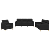 3 Piece Sofa Set with Cushions Black Fabric