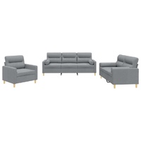 3 Piece Sofa Set with Pillows Light Grey Fabric