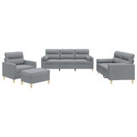 4 Piece Sofa Set with Pillows Light Grey Fabric