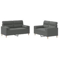 2 Piece Sofa Set with Pillows Dark Grey Fabric