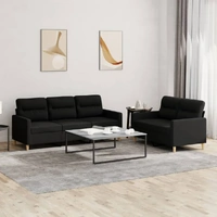 2 Piece Sofa Set with Cushions Black Fabric