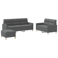3 Piece Sofa Set with Cushions Dark Grey Fabric