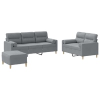 3 Piece Sofa Set with Pillows Light Grey Fabric