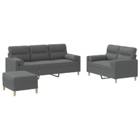 3 Piece Sofa Set with Pillows Dark Grey Fabric