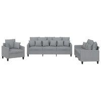 3 Piece Sofa Set with Pillows Light Grey Fabric