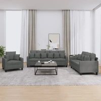 3 Piece Sofa Set with Pillows Dark Grey Fabric