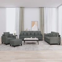 4 Piece Sofa Set with Pillows Dark Grey Fabric