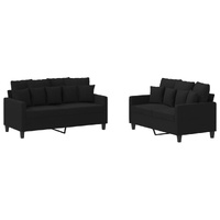 2 Piece Sofa Set with Cushions Black Fabric