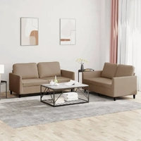 2 Piece Sofa Set with Cushions Cappuccino Faux Leather