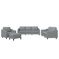 4 Piece Sofa Set with Cushions Light Grey Fabric