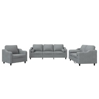 3 Piece Sofa Set with Pillows Light Grey Fabric