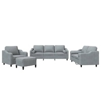 4 Piece Sofa Set with Pillows Light Grey Fabric