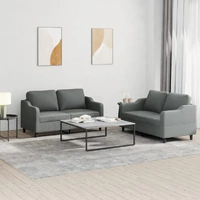 2 Piece Sofa Set with Cushions Dark Grey Fabric