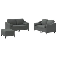 3 Piece Sofa Set with Pillows Dark Grey Fabric