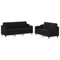 2 Piece Sofa Set with Cushions Black Fabric